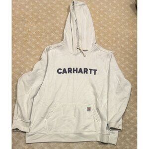 Carhartt Hoodie Women's 2X White Spellout Logo Relaxed Fit Sweatshirt Plus Size